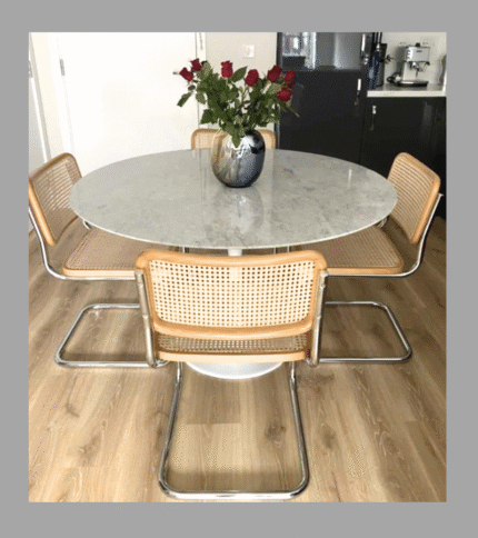 Round Carrara Solid Marble Dining Table Tulip Style 110cm